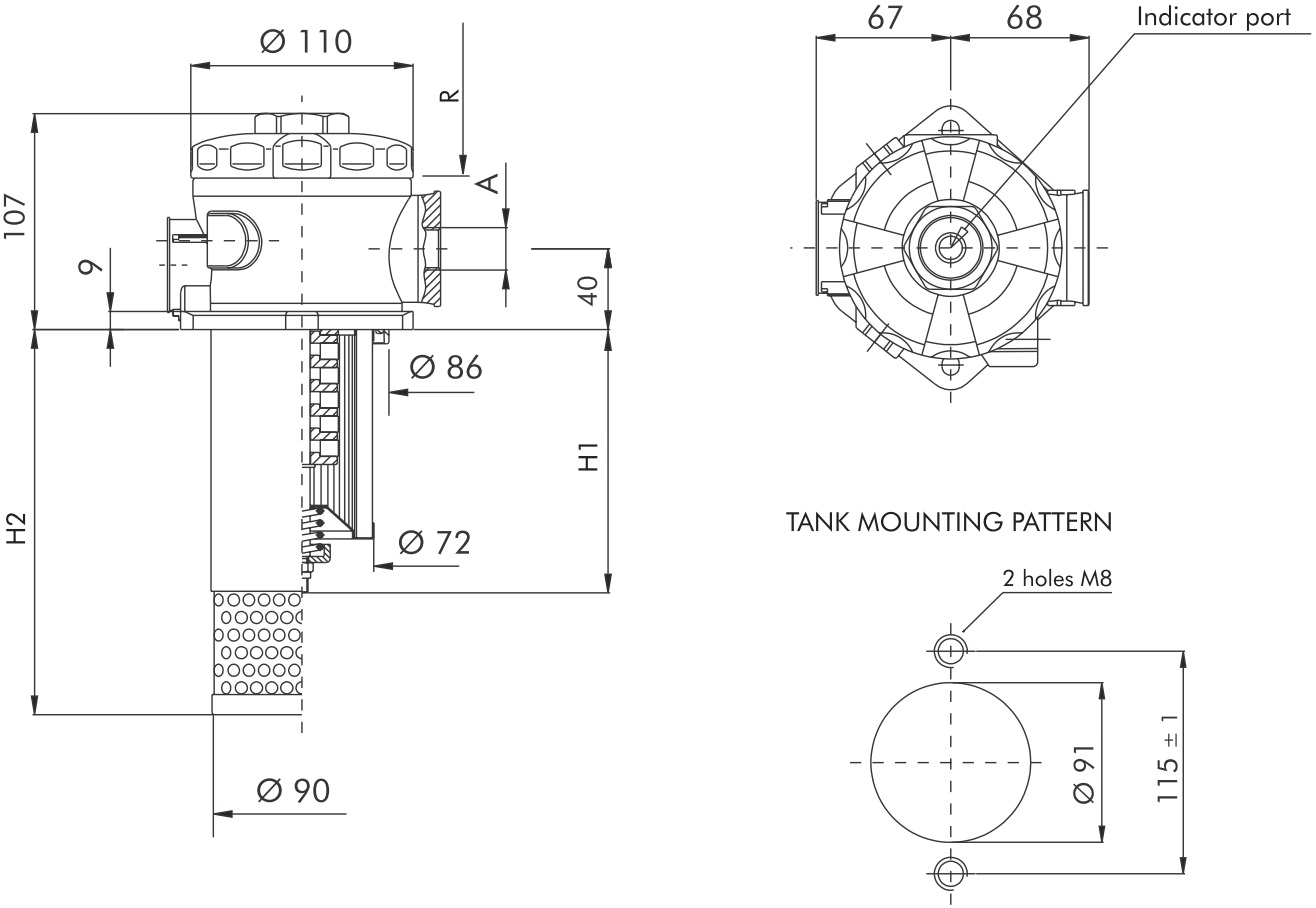 FCR714G10VB6BM00C000 Return filter tank top mounting