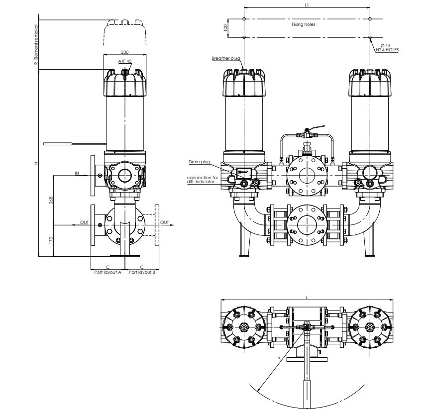 FLRDRHR2600000B00F12MA1000S01 in-line filter housing (pressure line)