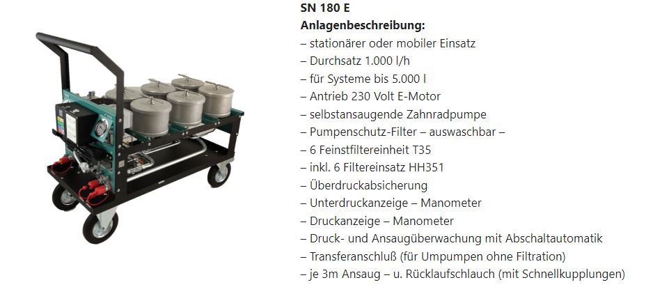 SN 180-E Filteraggregat mobil